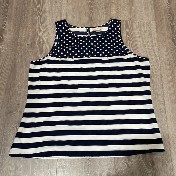 Loft Petites Navy and White Polka Dot Stripe Tank LP - Picture 9 of 14